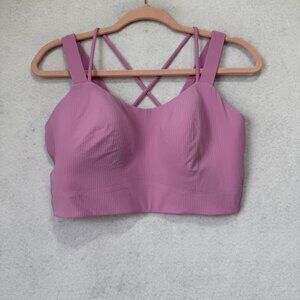Lululemon Sports Bra Womens Pink Ribbed Longline Strappy Cross Back Yoga Top